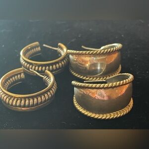 2 Pair Sterling Silver Earrings w/Brass Accents Silver & Gold Coloring. No Backs